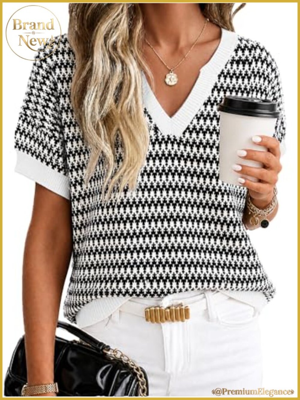 Women's Cropped V-Neck 100% Cotton Short Sleeve Lightweight Knit Sweater Top